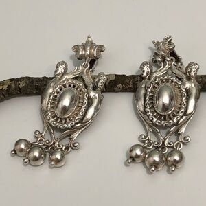 Vintage Cini Sterling Silver art angels dangle  Clip On Earrings